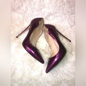 FSJ Metallic Plum Pointed-Toe Stiletto Heels - Women's
